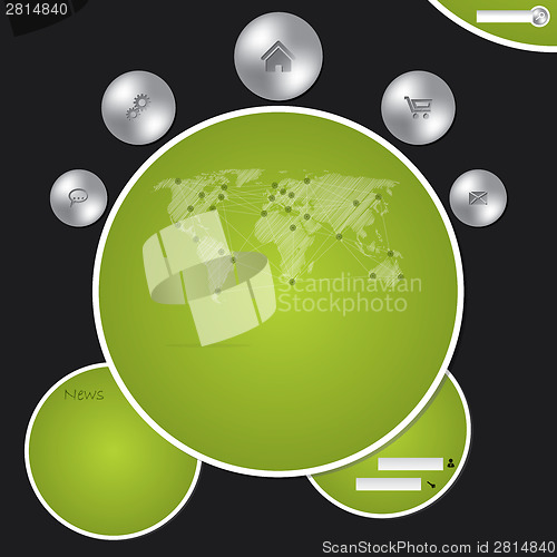 Image of Website template with metallic buttons and world map