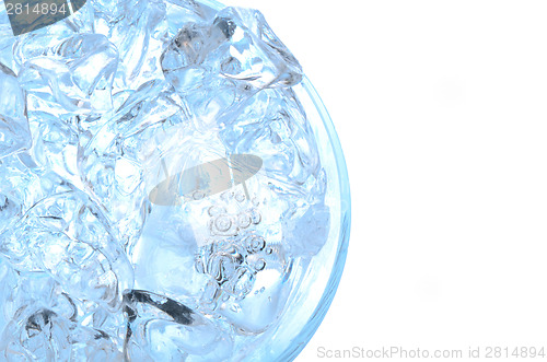 Image of Water with ice in a glass, above view