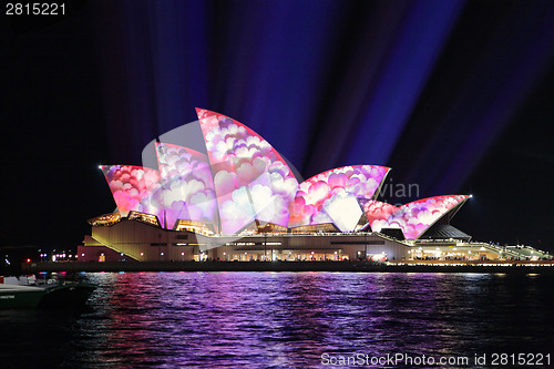 Image of  Sydney Opera House covered in flowers during Vivid Sydney 