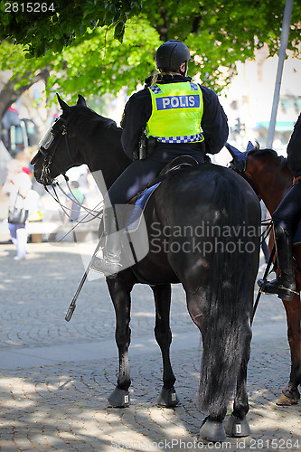 Image of Female mounted police in Stockholm Sweden 