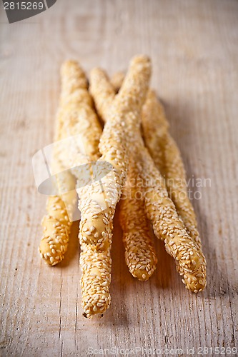 Image of bread sticks grissini with sesame seeds