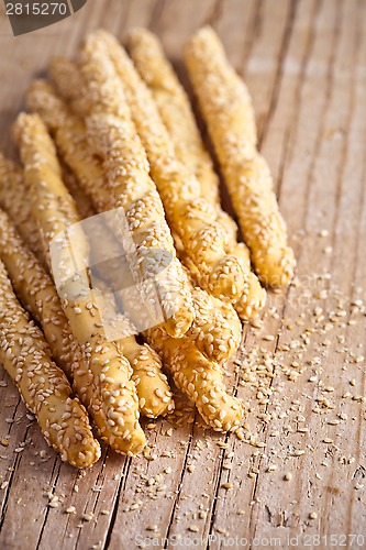 Image of bread sticks grissini with sesame seeds