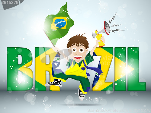 Image of Brazil Sport Fan with Flag and Horn