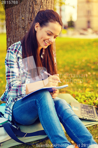 Image of smiling teenager writing in notebook