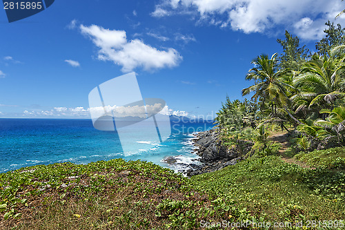 Image of Rocky shore of tropical volcanic island 