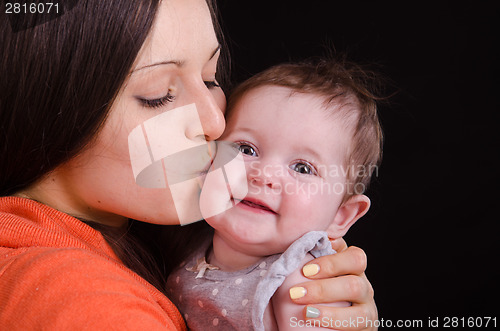 Image of Mom kisses the baby of six months