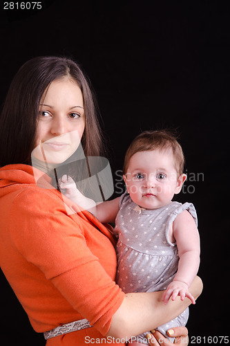 Image of Portrait of mother and baby six months
