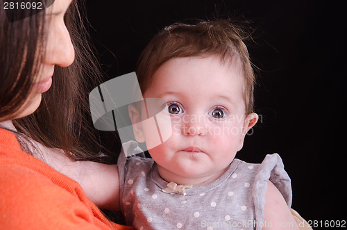 Image of Portrait six month baby on mother hands