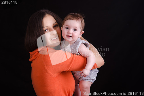 Image of Portrait of six month baby on a mother hands