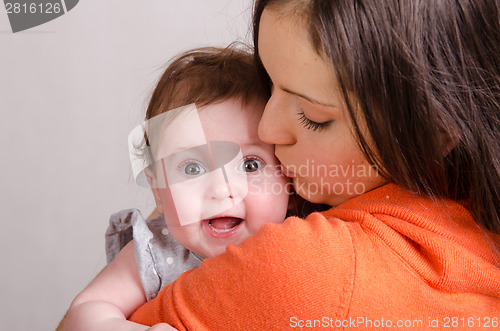 Image of Mom kisses a six-month daughter