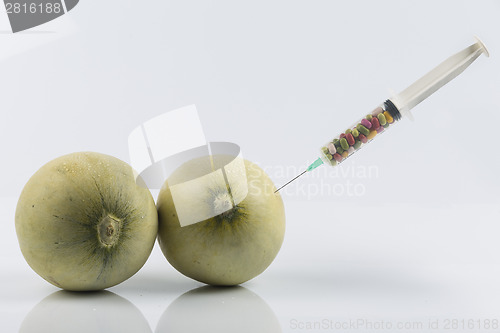 Image of Melons and syringe with pills