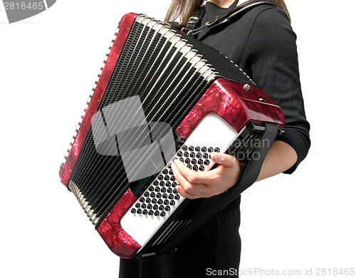 Image of Cutout with a woman playing accordion on white