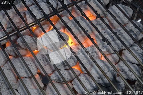 Image of charcoals flaming in the grill