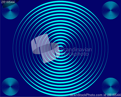 Image of Four small and one big  light blue circles on dark blue background