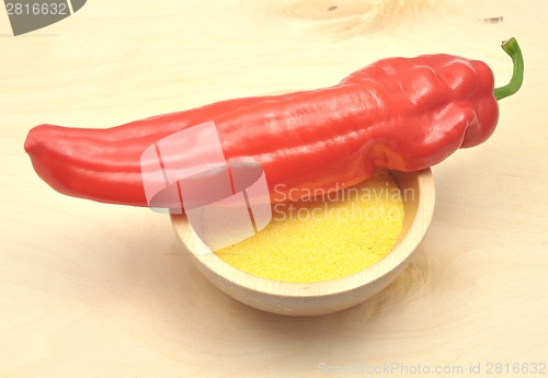 Image of Detailed but simple image of red paprika and polenta