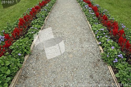 Image of Gravel path surrounded by flowers