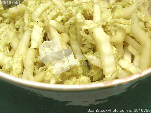 Image of Cutted chinese cabbage in a bowl of ceramic