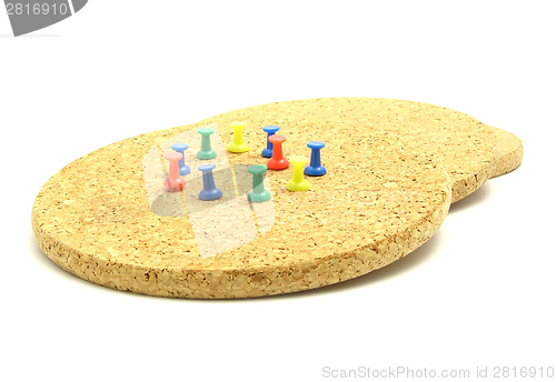 Image of Round cork disk with muli coloured pins