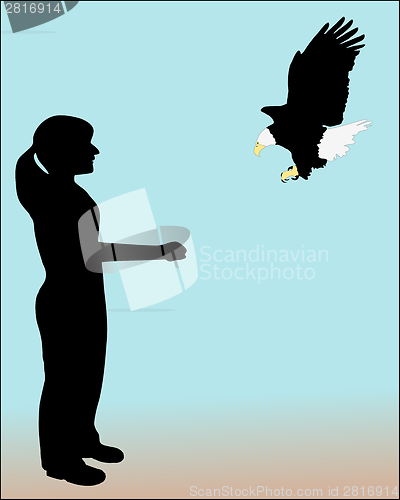 Image of Woman and bald eagle