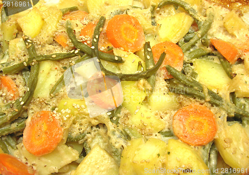 Image of The close-up view on a vegetarian vegetable casserole