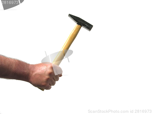Image of Man hold a hammer in his hand on white background