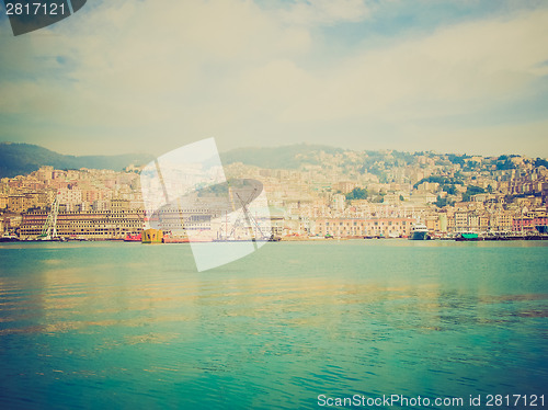 Image of Retro look View of Genoa Italy from the sea