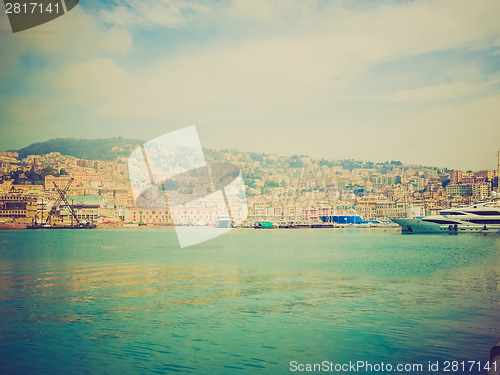 Image of Retro look View of Genoa Italy from the sea