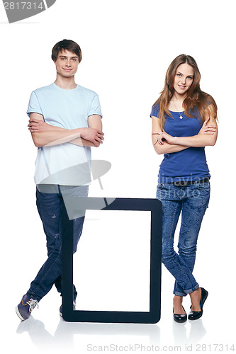 Image of Full length couple with tablet frame