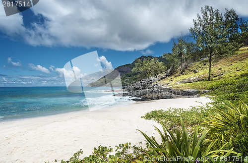 Image of Tiny white-sand beach in Seychelles