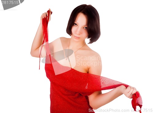 Image of Beautiful woman in red dress