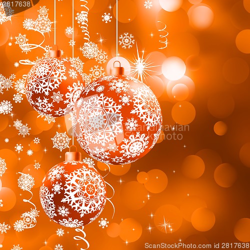 Image of Christmas balls over orange bokeh. EPS 8