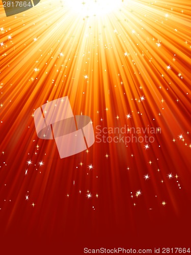 Image of Red golden light burst with sparkling stars. EPS 8