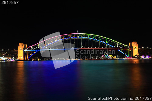 Image of Sydney Harbour Bridge outlined in vivid colour