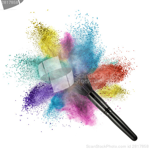 Image of makeup brush with color powder isolated