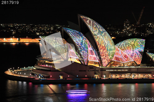 Image of Sydney Opera House in colourful reptile snakeskin