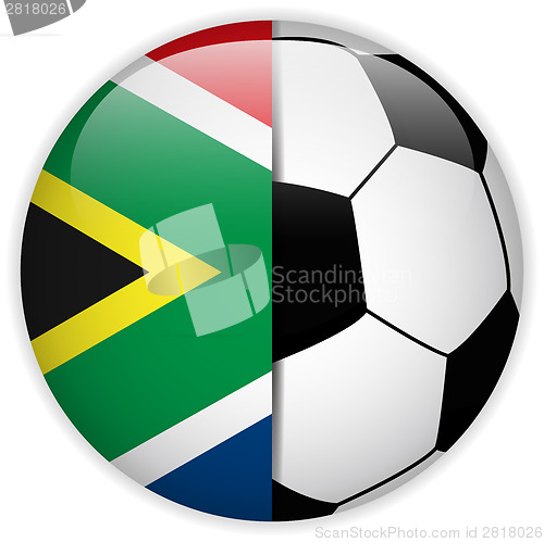Image of South Africa Flag with Soccer Ball Background