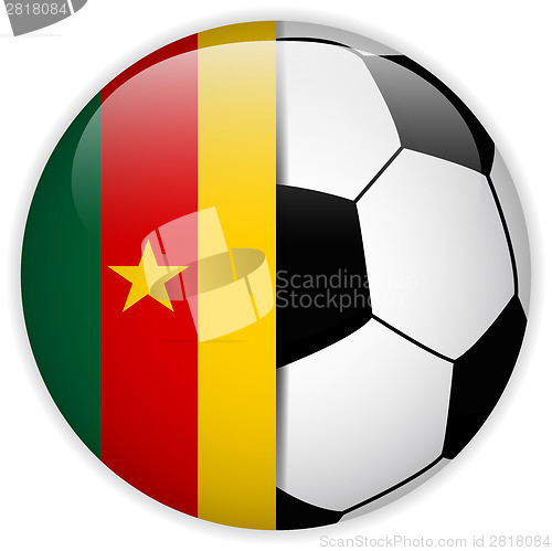 Image of Cameroon Flag with Soccer Ball Background