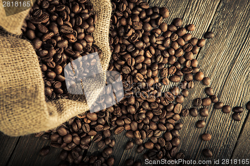 Image of jute bag with coffee beans