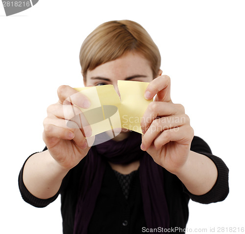 Image of Woman and post it