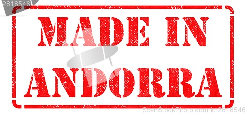 Image of Made in Andorra - inscription on Red Rubber Stamp.