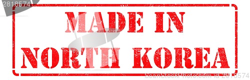 Image of Made in  North Korea - inscription on Red Rubber Stamp.