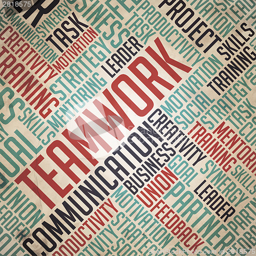 Image of Teamwork - Red-Blue Grunge Wordcloud Concept.