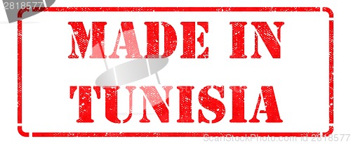 Image of Made in Tunisia- inscription on Red Rubber Stamp.