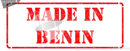 Image of Made in Benin - inscription on Red Rubber Stamp.