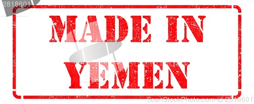 Image of Made in Yemen - inscription on Red Rubber Stamp.
