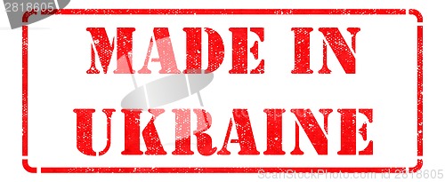 Image of Made in Ukraine - inscription on Red Rubber Stamp.