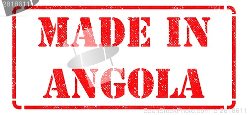 Image of Made in Angola - inscription on Red Rubber Stamp.