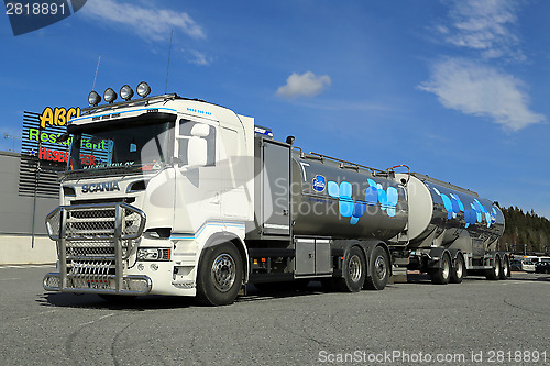 Image of New Scania Tanker Truck Transporting Milk