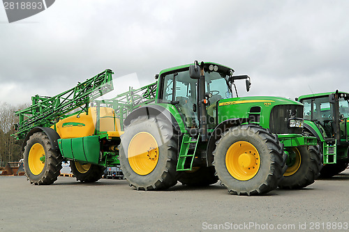 Image of John Deere 7530 Agricultural Tractor and 732i Trailed Sprayer