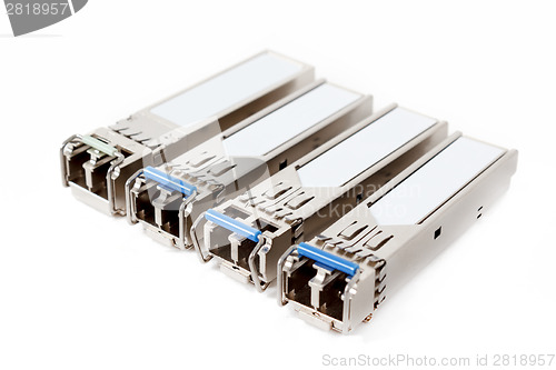 Image of Optical gigabit sfp modules for network switch on the white background 